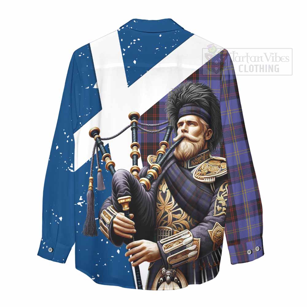 Tartan Vibes Clothing Rutherford Tartan Women's Casual Shirt with Family Crest Scottish Bagpiper Vibes