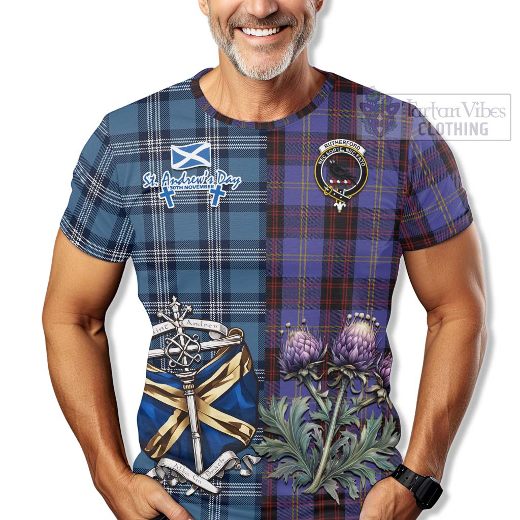 Tartan Vibes Clothing Rutherford Tartan T-Shirt Happy St. Andrew's Day Half Tartan Style