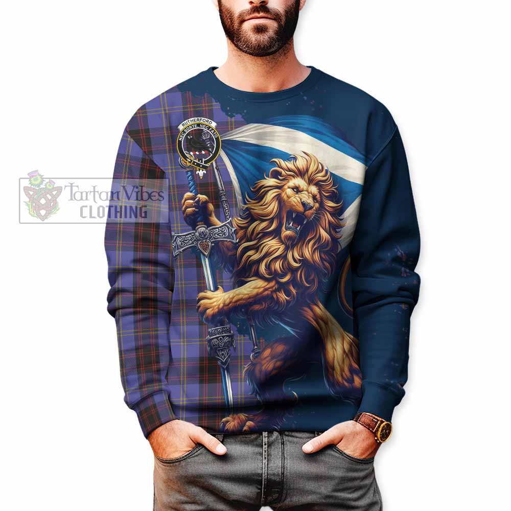 Tartan Vibes Clothing Rutherford Tartan Family Crest Sweatshirt with Scottish Majestic Lion