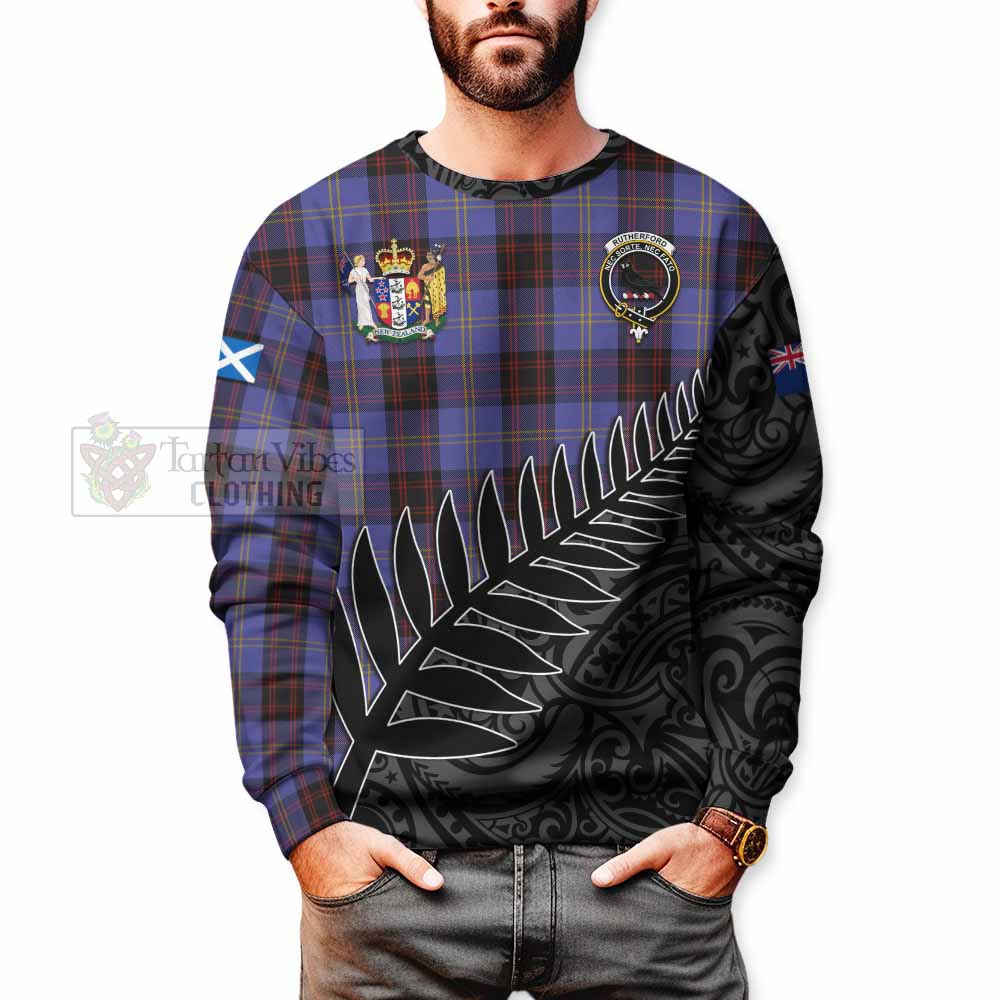 Tartan Vibes Clothing Rutherford Crest Tartan Sweatshirt with New Zealand Silver Fern Half Style