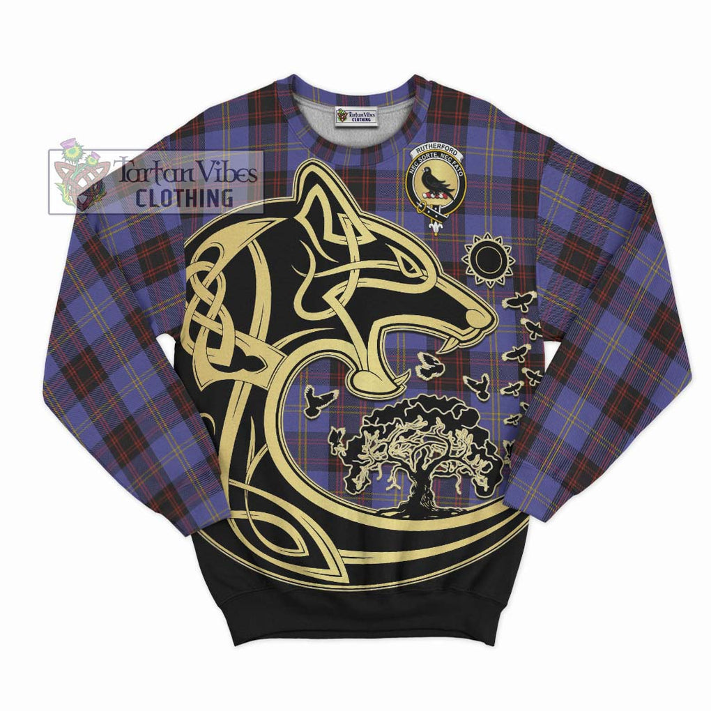 Rutherford Tartan Sweatshirt with Family Crest Celtic Wolf Style - Tartan Vibes Clothing