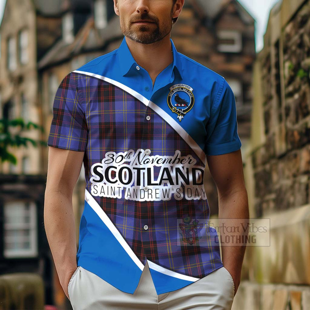 Tartan Vibes Clothing Rutherford Family Crest Tartan Short Sleeve Button Shirt Celebrate Saint Andrew's Day in Style