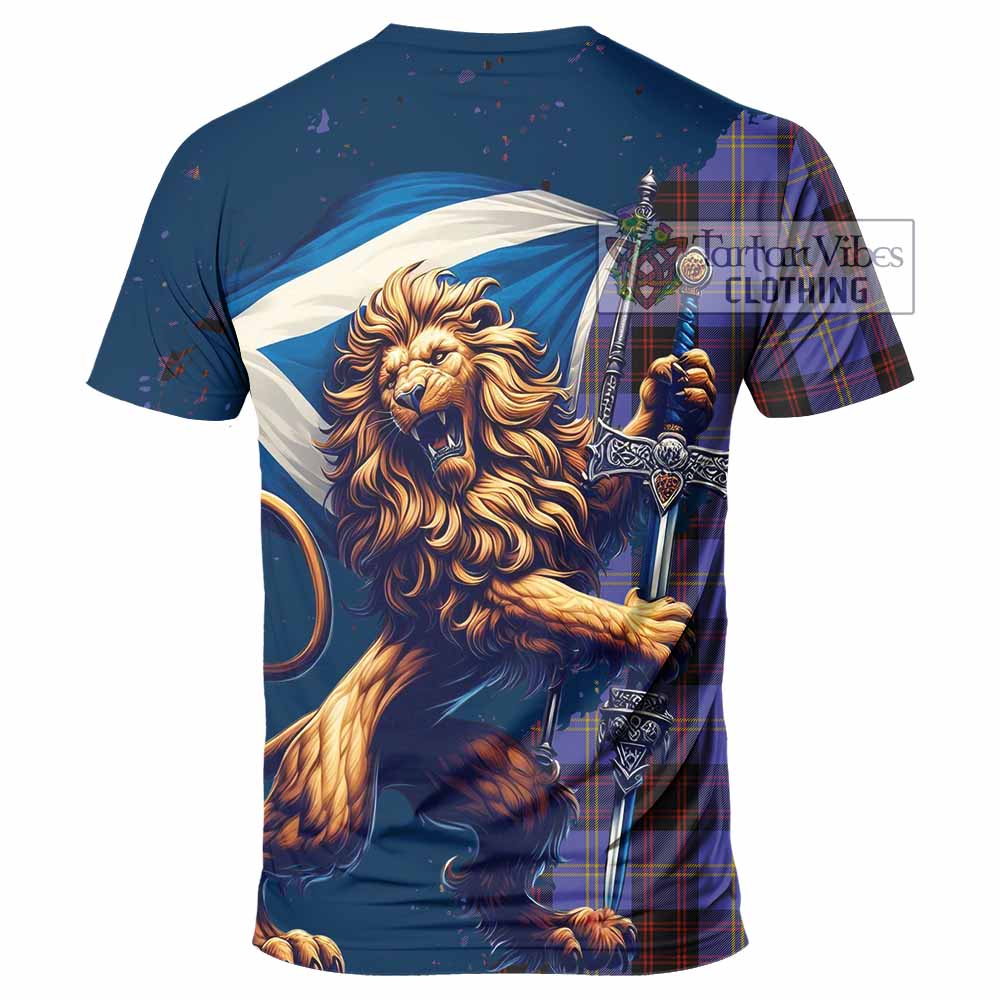 Tartan Vibes Clothing Rutherford Tartan Family Crest T-Shirt with Scottish Majestic Lion