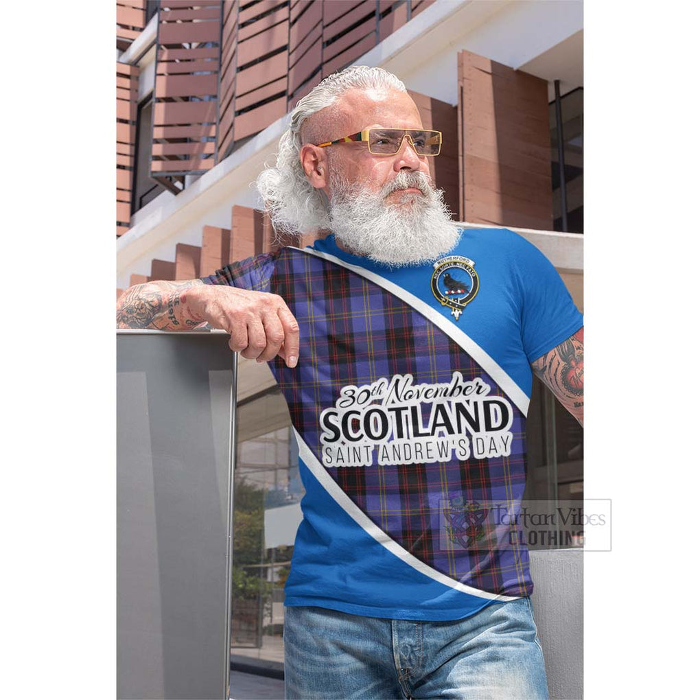 Tartan Vibes Clothing Rutherford Family Crest Tartan Cotton T-shirt Celebrate Saint Andrew's Day in Style