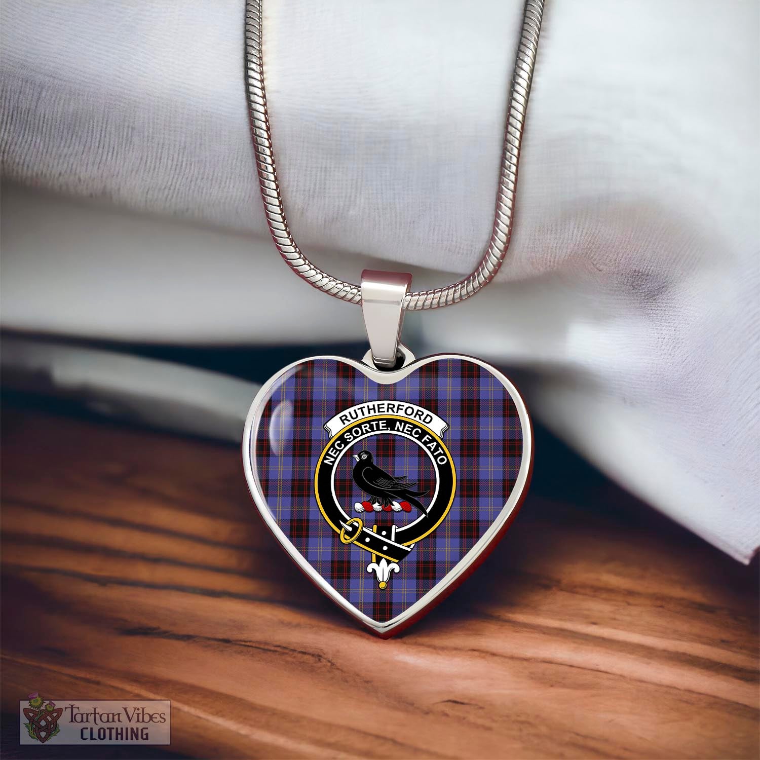 Tartan Vibes Clothing Rutherford Tartan Heart Necklace with Family Crest