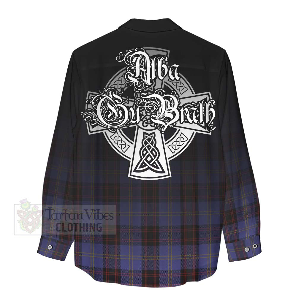 Tartan Vibes Clothing Rutherford Tartan Women's Casual Shirt Featuring Alba Gu Brath Family Crest Celtic Inspired