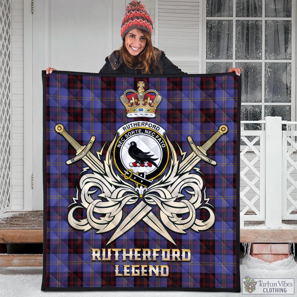 Tartan Vibes Clothing Rutherford Tartan Quilt with Clan Crest and the Golden Sword of Courageous Legacy