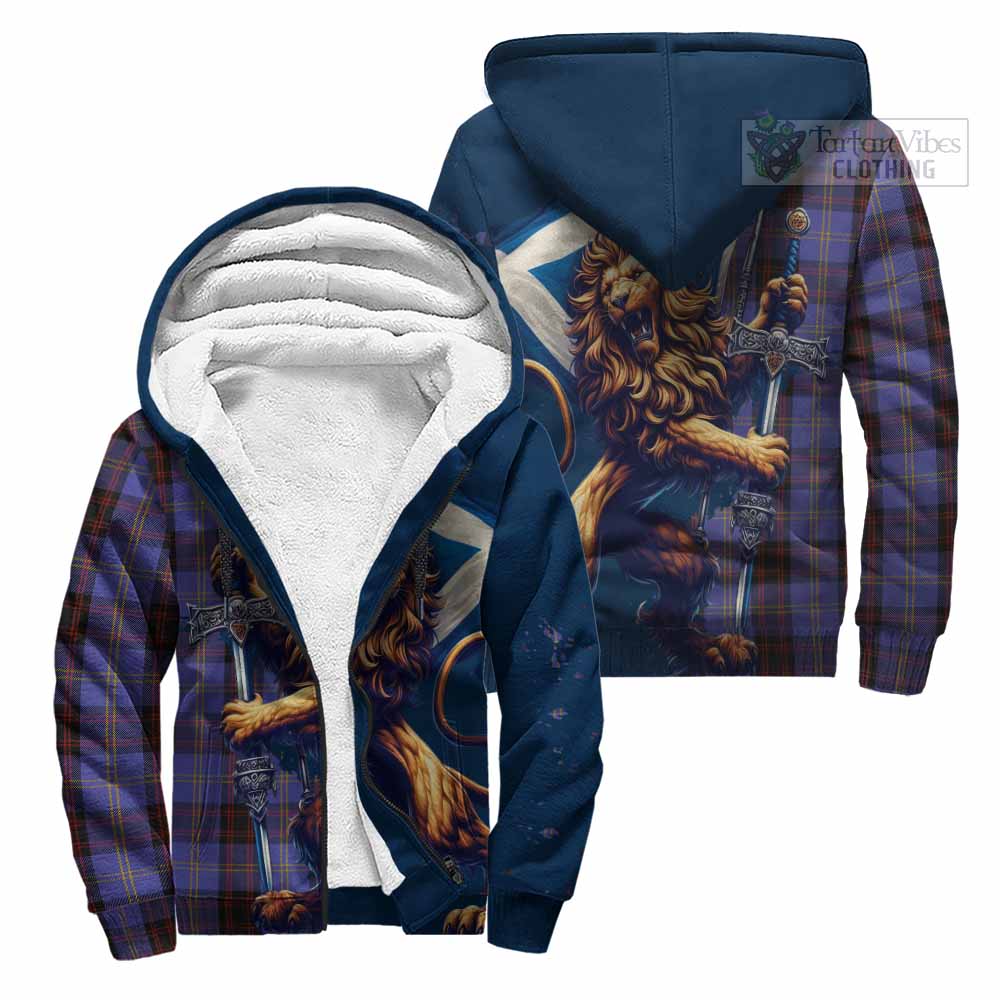 Tartan Vibes Clothing Rutherford Tartan Family Crest Sherpa Hoodie with Scottish Majestic Lion