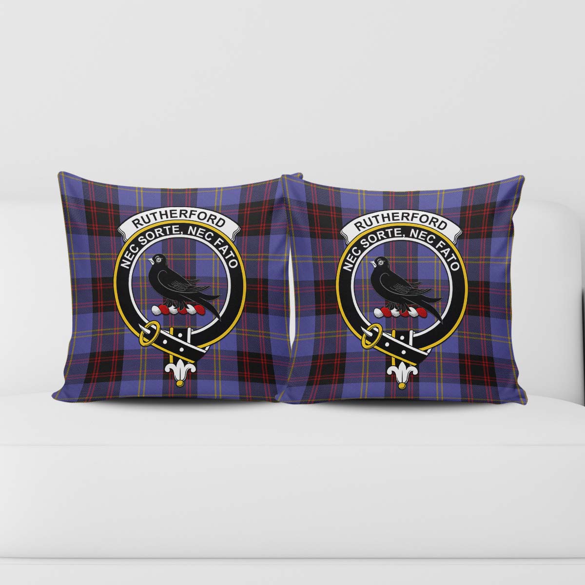 Rutherford Tartan Pillow Cover with Family Crest - Tartanvibesclothing