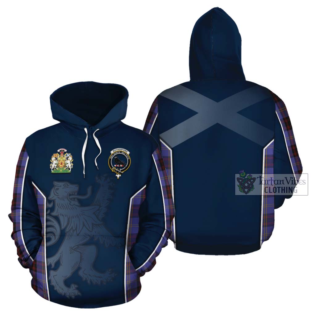 Tartan Vibes Clothing Rutherford Tartan Cotton Hoodie with Family Crest and Lion Rampant Vibes Sport Style