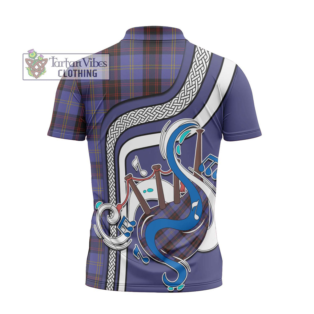 Rutherford Tartan Zipper Polo Shirt with Epic Bagpipe Style - Tartanvibesclothing Shop