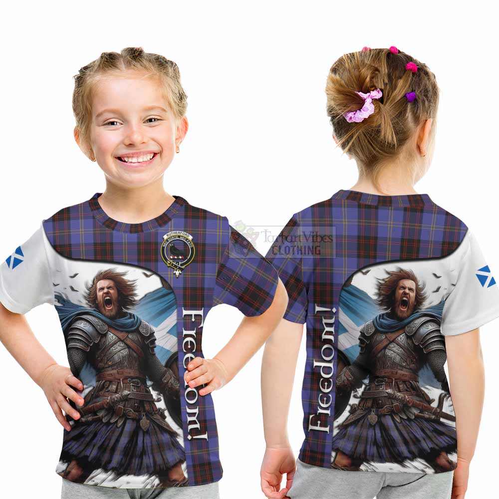 Tartan Vibes Clothing Rutherford Crest Tartan Kid T-Shirt Inspired by the Freedom of Scottish Warrior