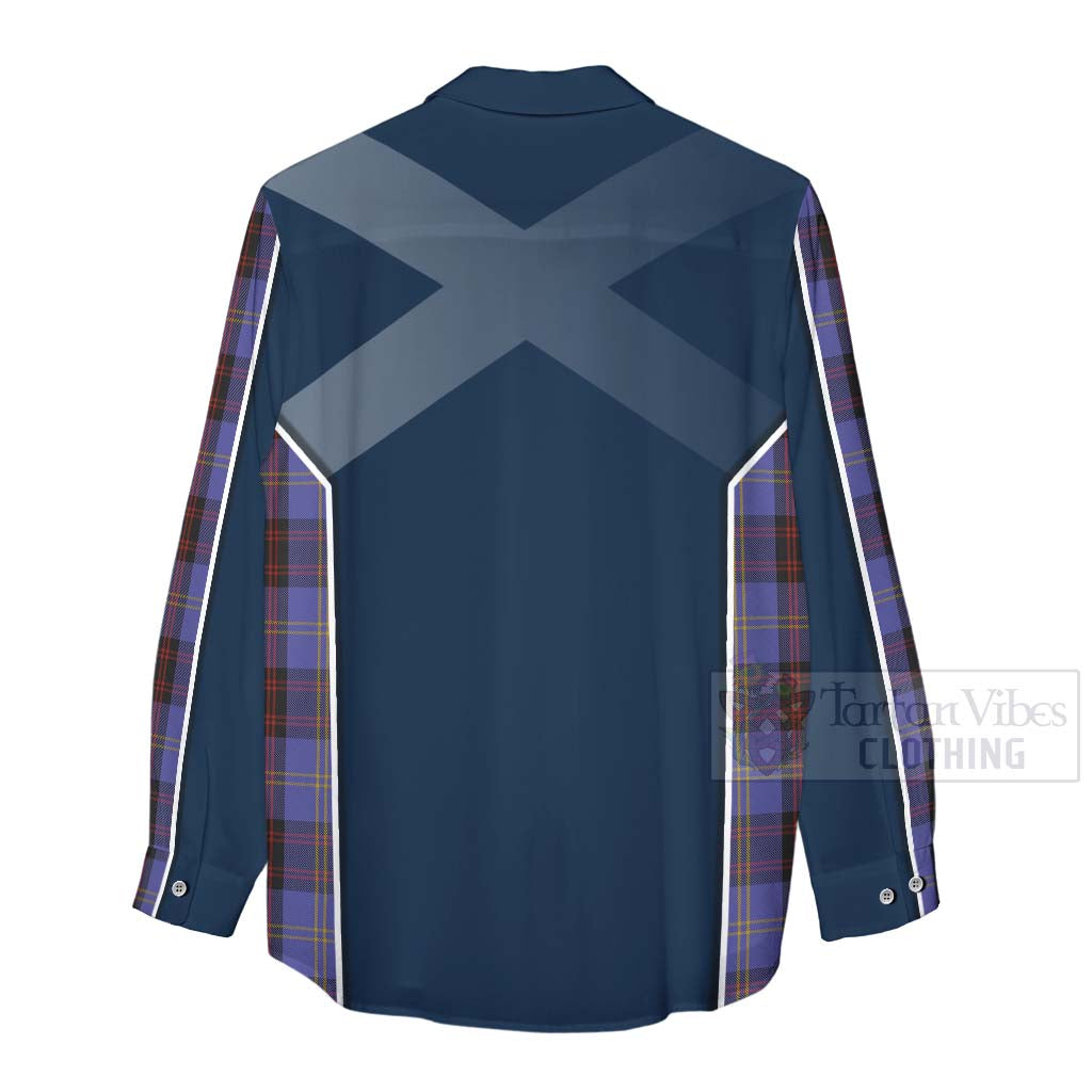 Tartan Vibes Clothing Rutherford Tartan Women's Casual Shirt with Family Crest and Scottish Thistle Vibes Sport Style