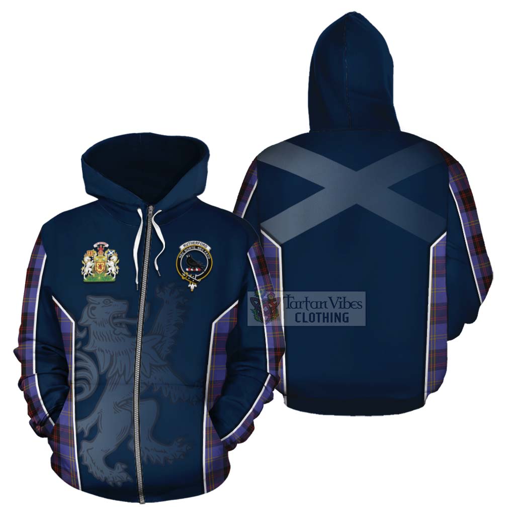 Tartan Vibes Clothing Rutherford Tartan Cotton Hoodie with Family Crest and Lion Rampant Vibes Sport Style