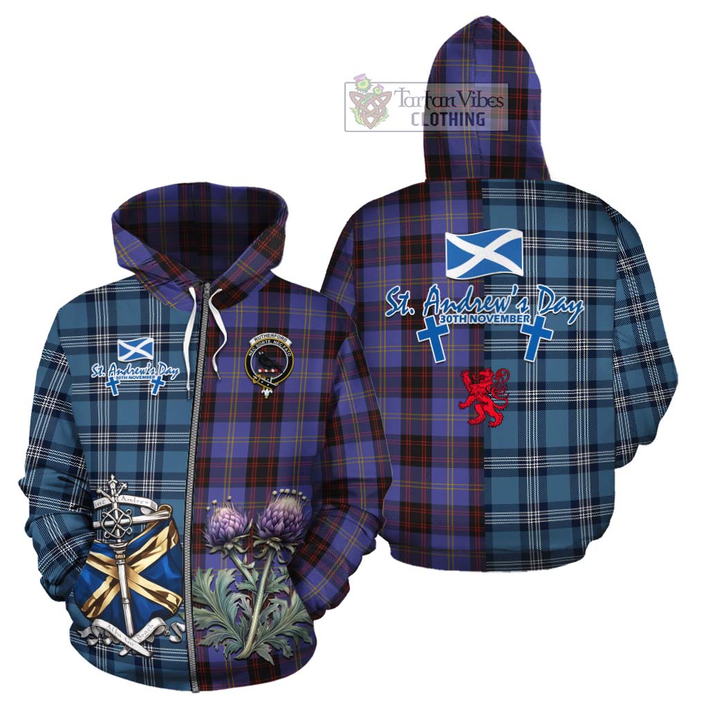 Tartan Vibes Clothing Rutherford Tartan Cotton Hoodie Happy St. Andrew's Day Half Tartan Style