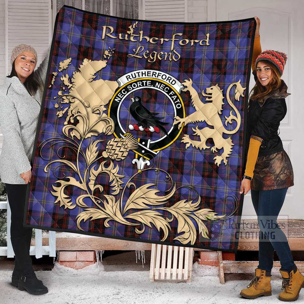 Tartan Vibes Clothing Rutherford Tartan Quilt with Family Crest and Scottish Symbol Style