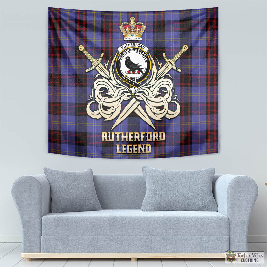 Tartan Vibes Clothing Rutherford Tartan Tapestry with Clan Crest and the Golden Sword of Courageous Legacy