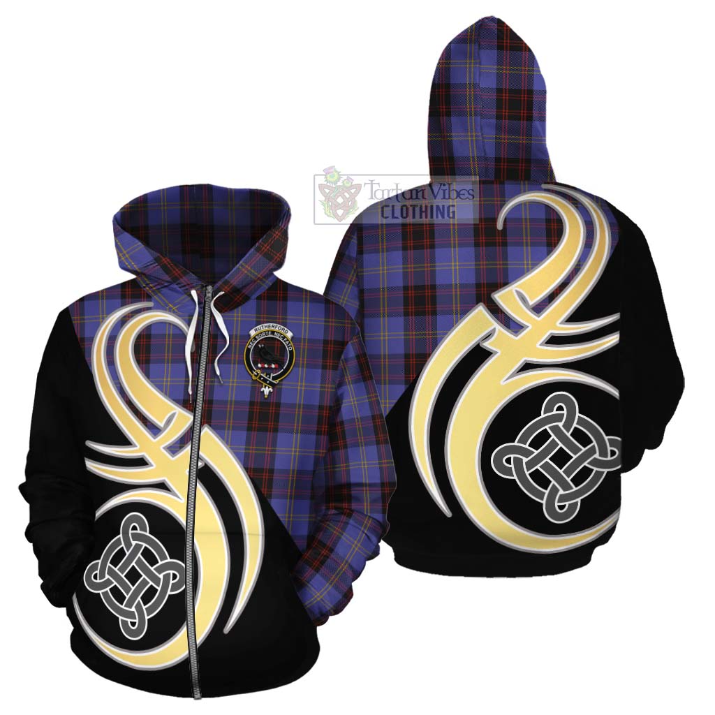 Tartan Vibes Clothing Rutherford Tartan Cotton Hoodie with Family Crest and Celtic Symbol Style