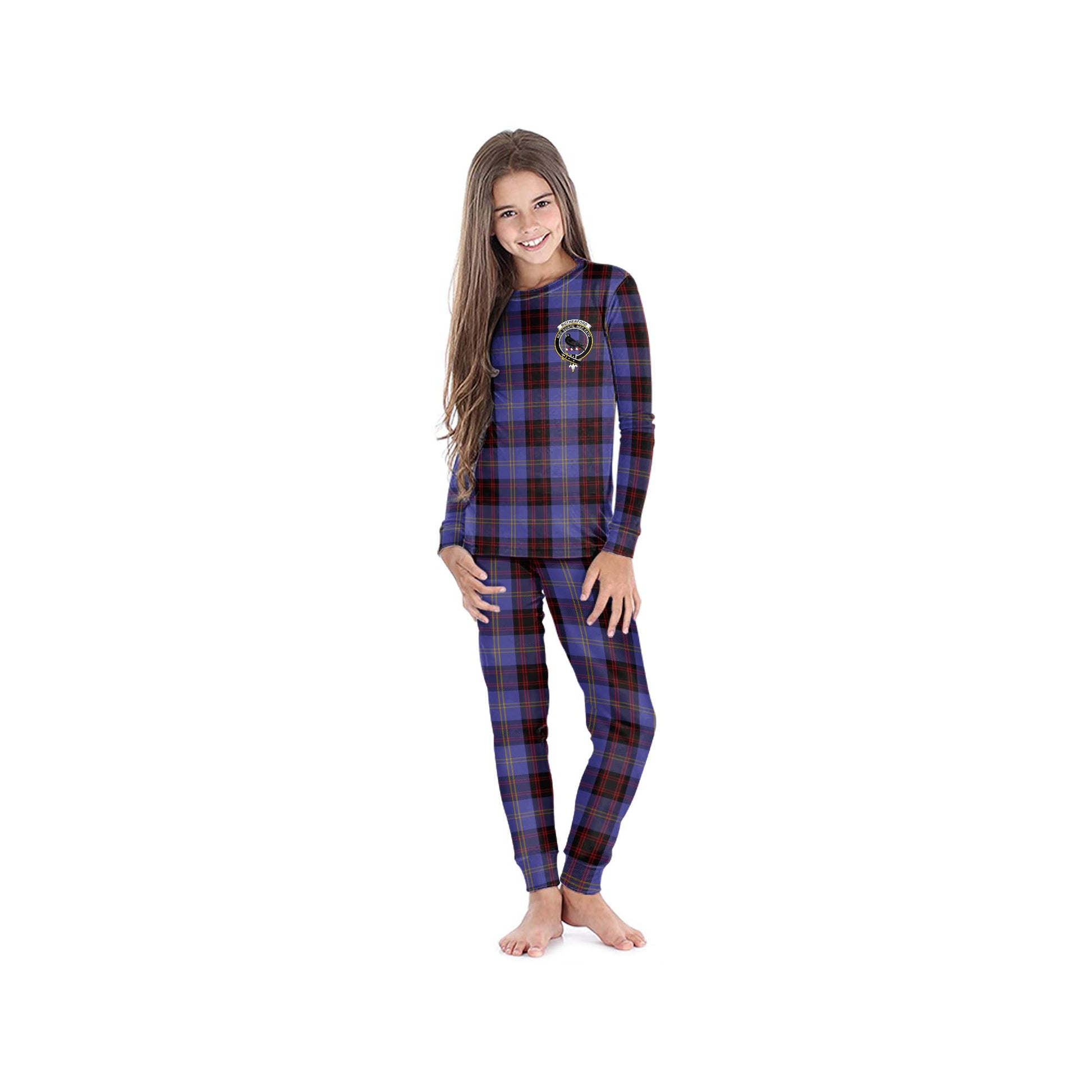 Rutherford Tartan Pajamas Family Set with Family Crest - Tartanvibesclothing