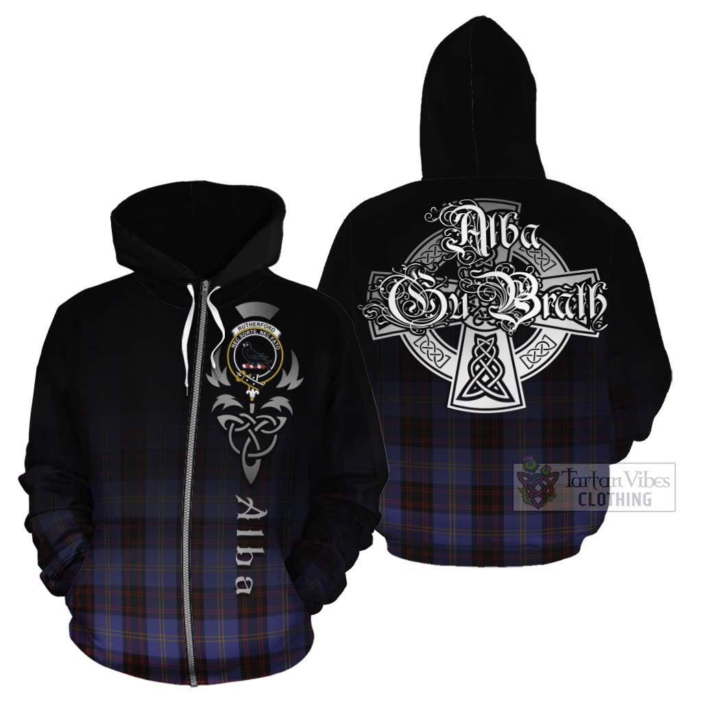 Tartan Vibes Clothing Rutherford Tartan Cotton Hoodie Featuring Alba Gu Brath Family Crest Celtic Inspired