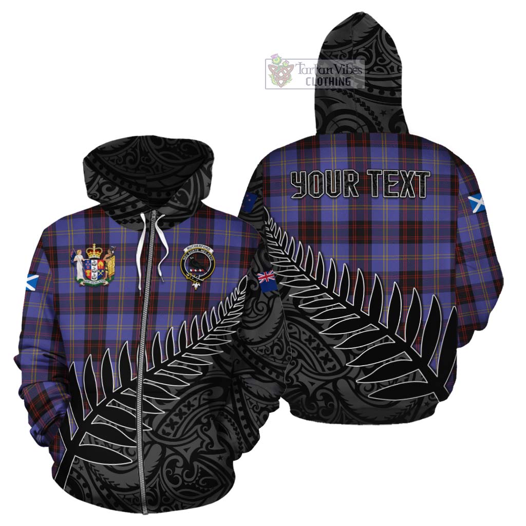 Tartan Vibes Clothing Rutherford Crest Tartan Cotton Hoodie with New Zealand Silver Fern Half Style