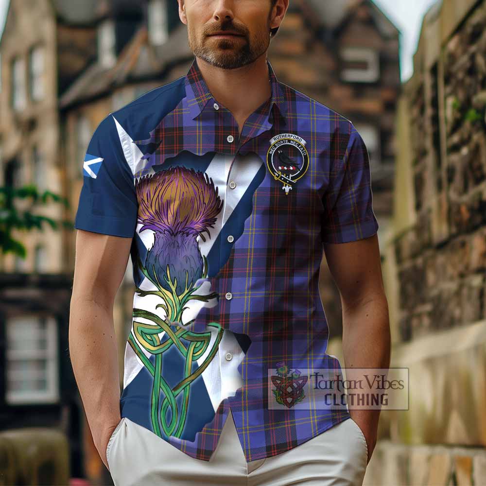 Rutherford Tartan Family Crest Hawaiian Shirt Scottish Thistle Celtic Inspired - Tartan Vibes Clothing