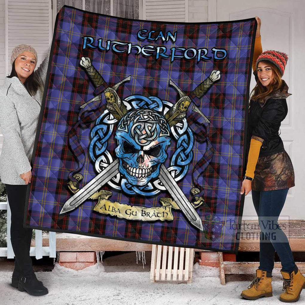 Tartan Vibes Clothing Rutherford Tartan Quilt with Celtic Skull Alba Gu Brath Style