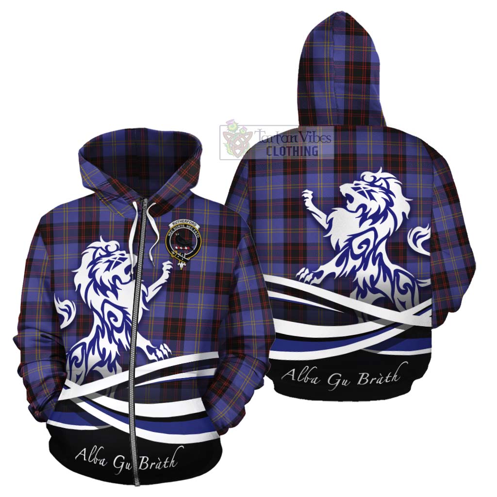 Tartan Vibes Clothing Rutherford Tartan Cotton Hoodie with Alba Gu Brath Regal Lion Emblem