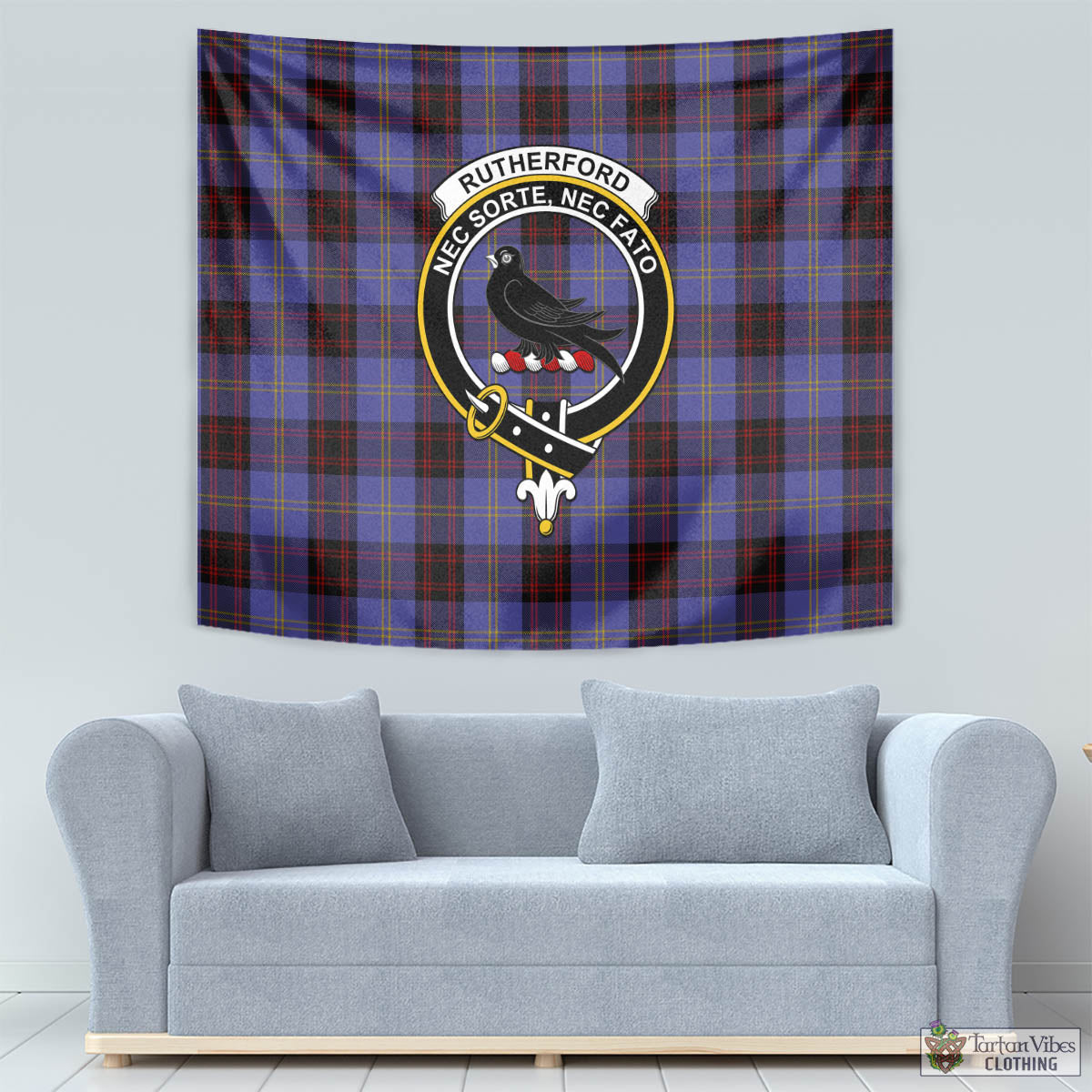 Tartan Vibes Clothing Rutherford Tartan Tapestry Wall Hanging and Home Decor for Room with Family Crest