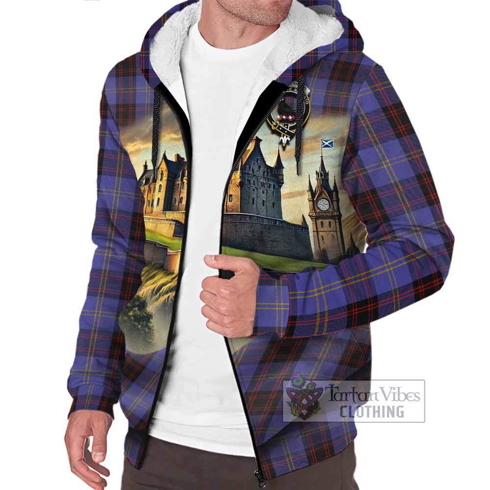 Rutherford Tartan Family Crest Sherpa Hoodie with Scottish Ancient Castle Style - Tartan Vibes Clothing