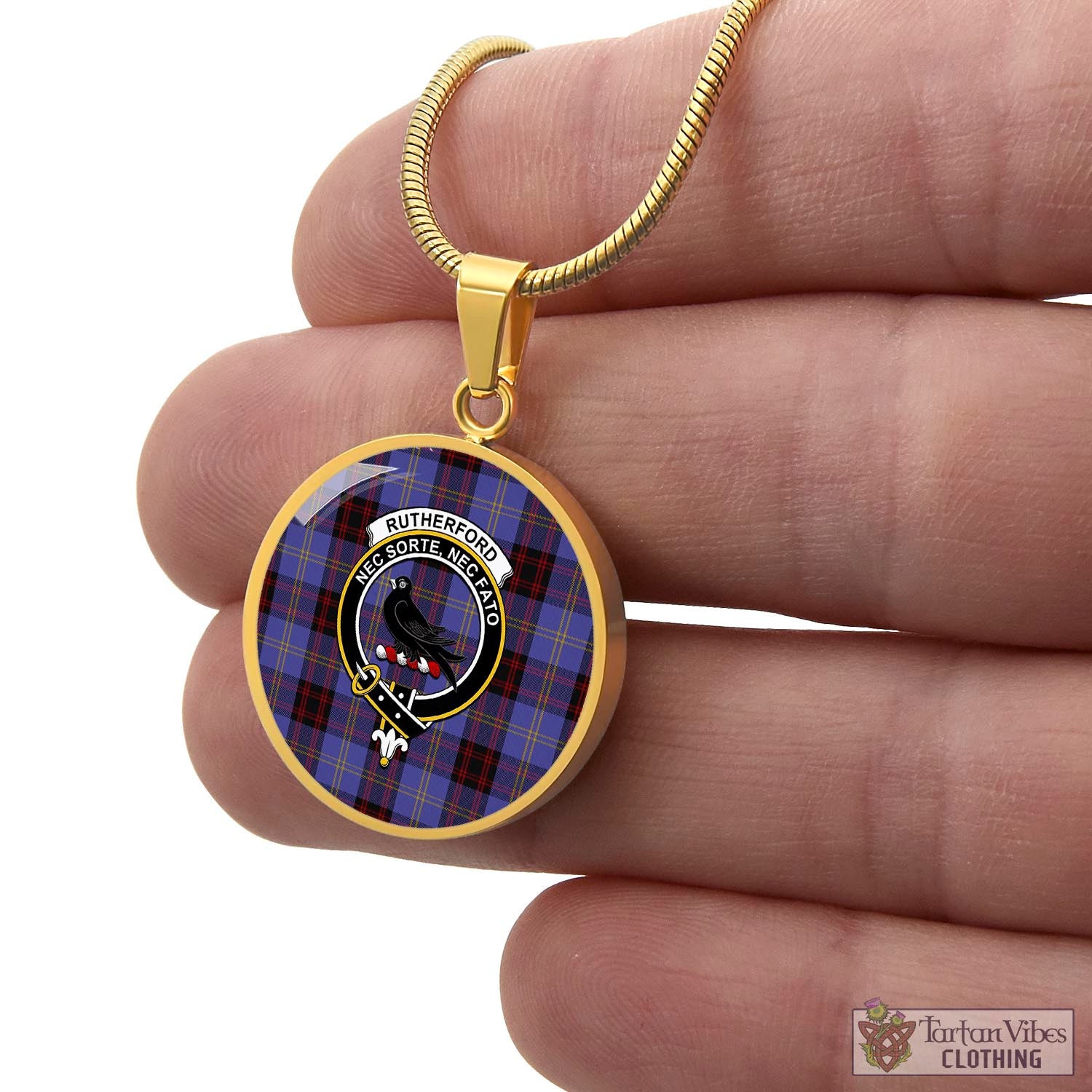 Tartan Vibes Clothing Rutherford Tartan Circle Necklace with Family Crest