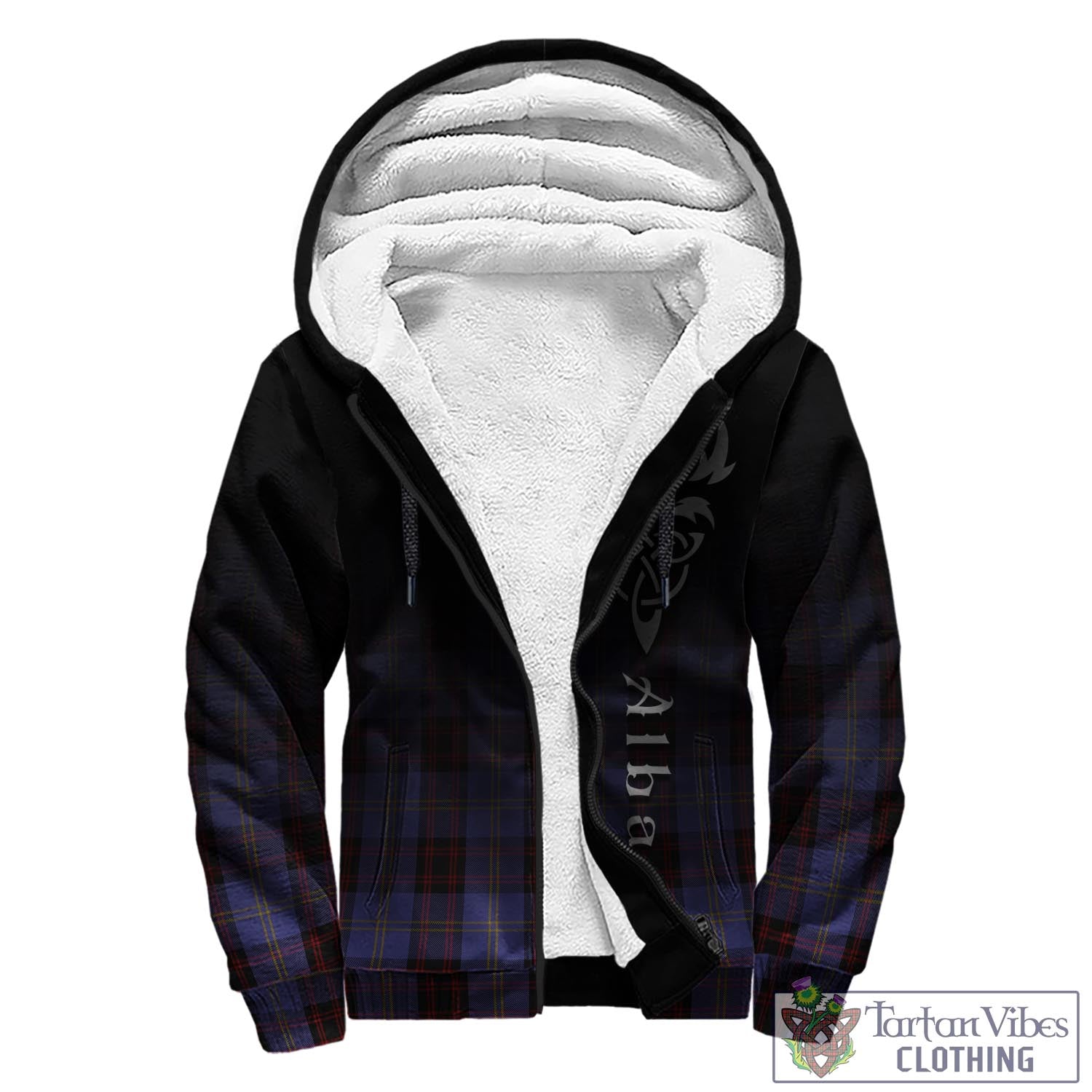 Tartan Vibes Clothing Rutherford Tartan Sherpa Hoodie Featuring Alba Gu Brath Family Crest Celtic Inspired