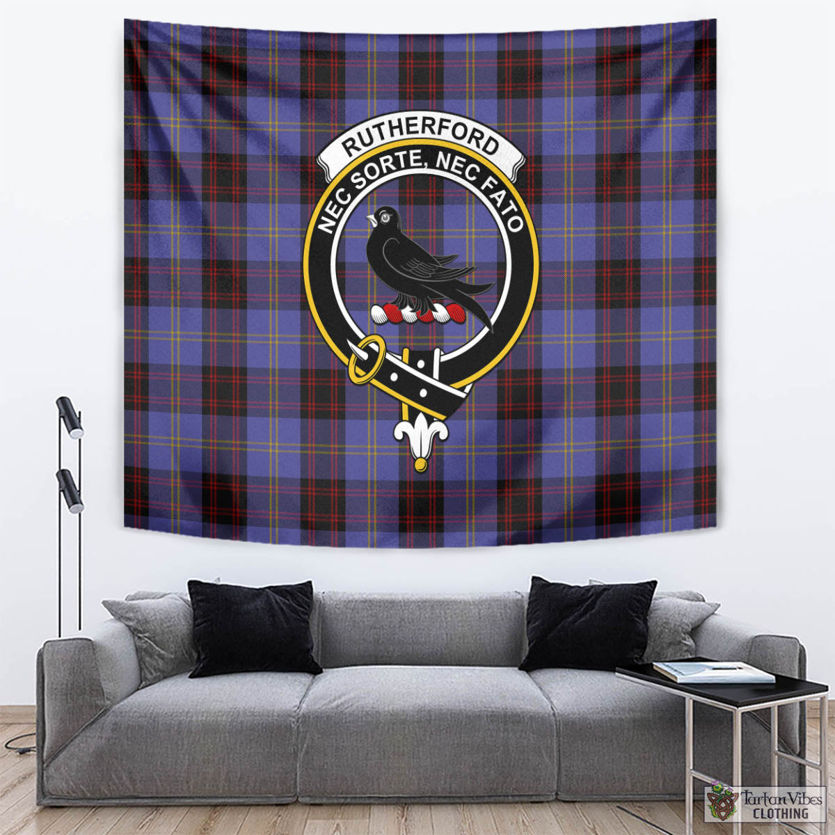 Tartan Vibes Clothing Rutherford Tartan Tapestry Wall Hanging and Home Decor for Room with Family Crest