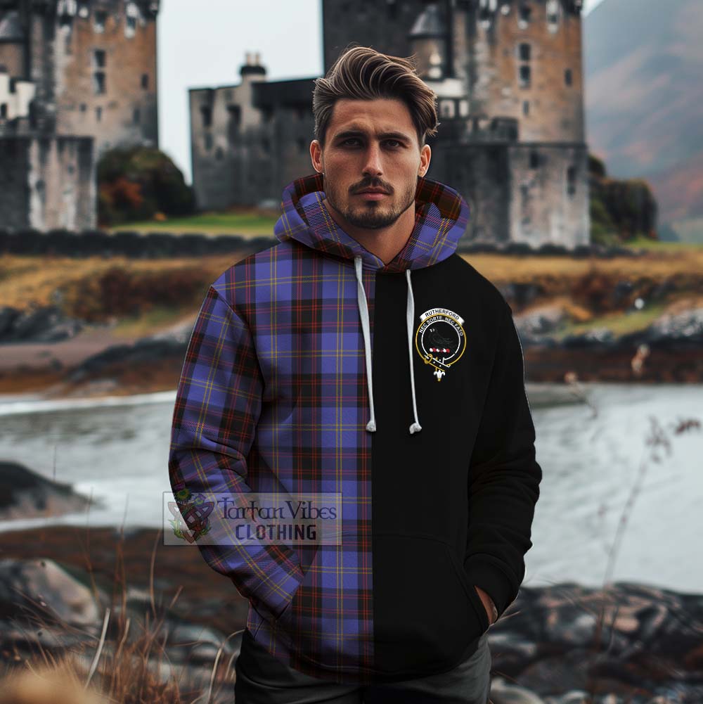 Tartan Vibes Clothing Rutherford Tartan Cotton Hoodie with Family Crest and Half Of Me Style