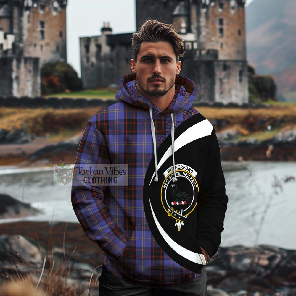 Tartan Vibes Clothing Rutherford Tartan Cotton Hoodie with Family Crest Circle Style