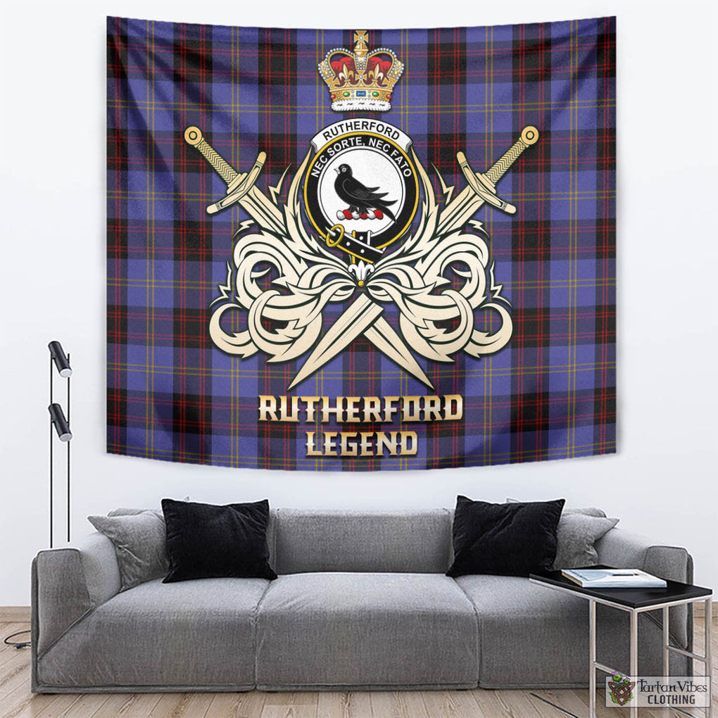 Tartan Vibes Clothing Rutherford Tartan Tapestry with Clan Crest and the Golden Sword of Courageous Legacy