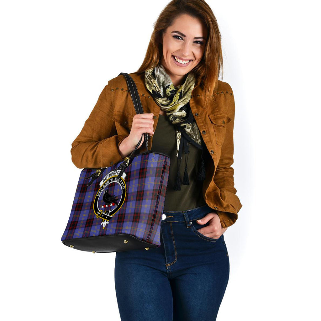 Rutherford Tartan Leather Tote Bag with Family Crest - Tartan Vibes Clothing