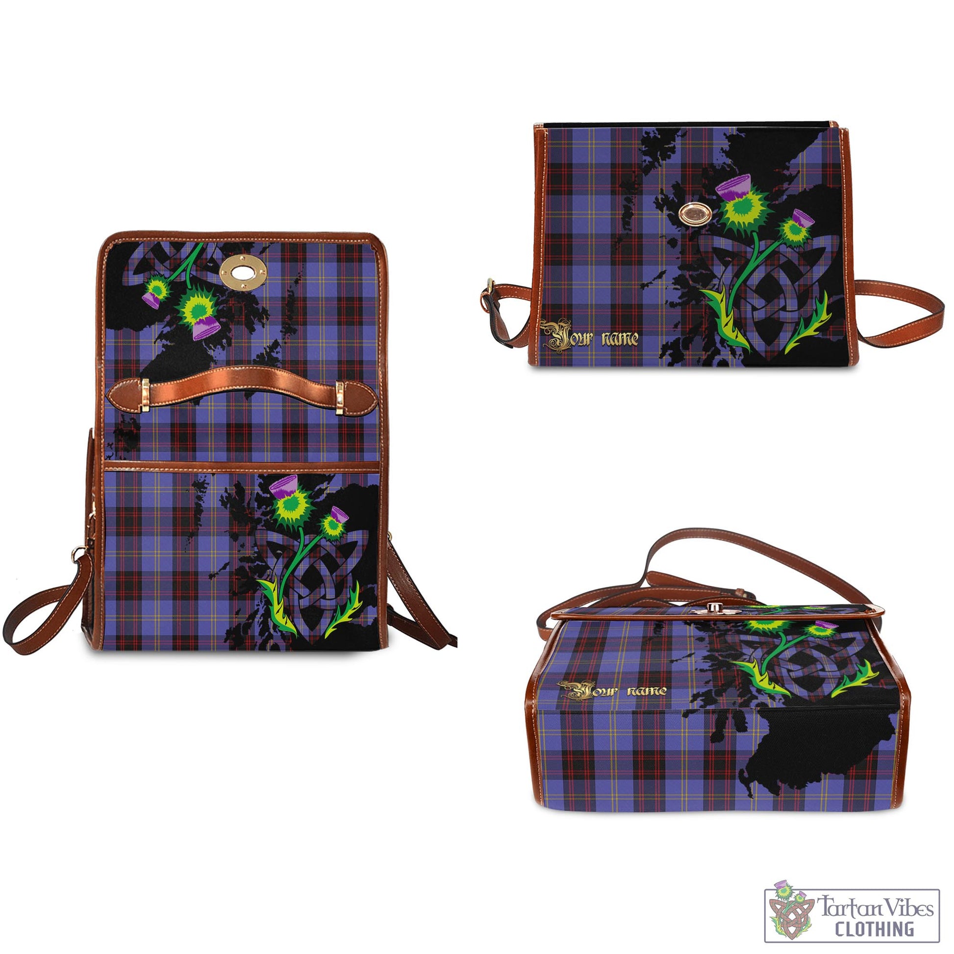 Tartan Vibes Clothing Rutherford Tartan Waterproof Canvas Bag with Scotland Map and Thistle Celtic Accents