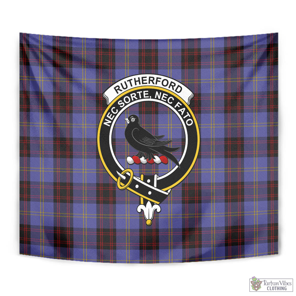 Tartan Vibes Clothing Rutherford Tartan Tapestry Wall Hanging and Home Decor for Room with Family Crest