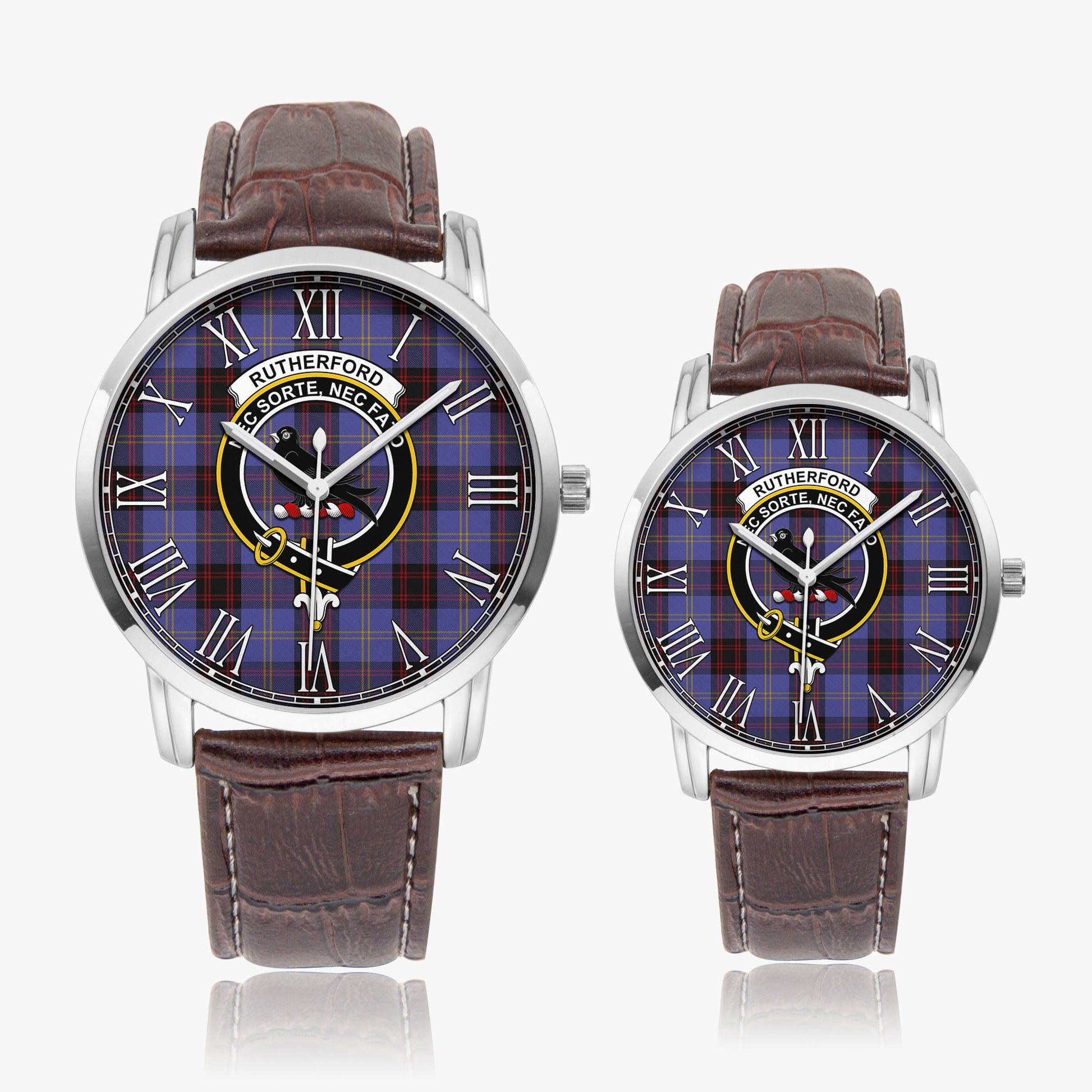 Rutherford Tartan Family Crest Leather Strap Quartz Watch - Tartanvibesclothing