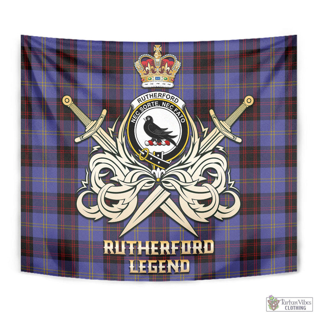 Tartan Vibes Clothing Rutherford Tartan Tapestry with Clan Crest and the Golden Sword of Courageous Legacy