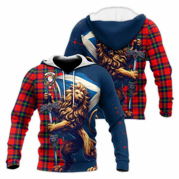 Ruthven Tartan Family Crest Knitted Hoodie with Scottish Majestic Lion