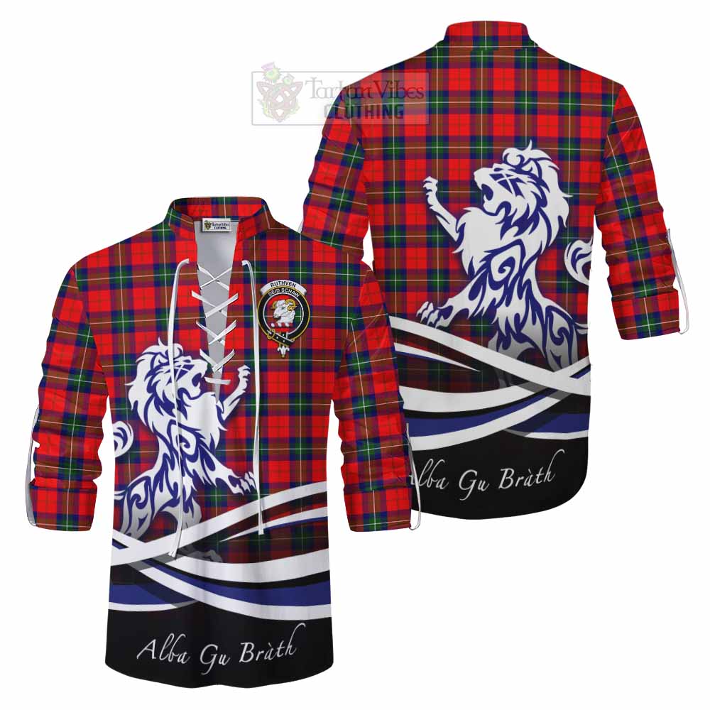 Tartan Vibes Clothing Ruthven Tartan Ghillie Kilt Shirt with Alba Gu Brath Regal Lion Emblem