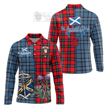 Ruthven Tartan Long Sleeve Polo Shirt Happy St. Andrew's Day Half Tartan Style