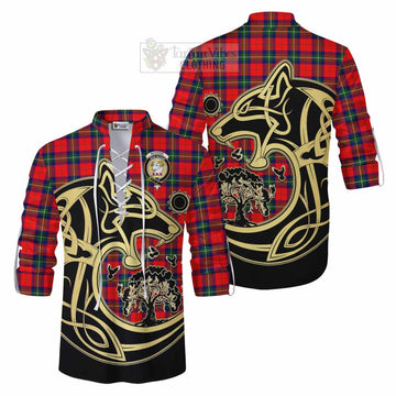 Ruthven Tartan Ghillie Kilt Shirt with Family Crest Celtic Wolf Style