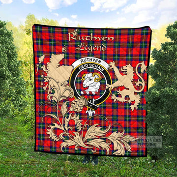 Ruthven Tartan Quilt with Family Crest and Scottish Symbol Style