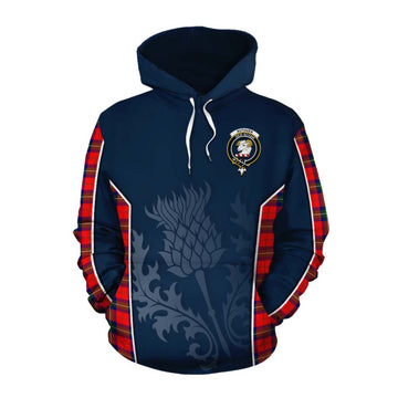 Ruthven Tartan Cotton Hoodie with Family Crest and Scottish Thistle Vibes Sport Style Pullover Hoodie XS - Tartan Vibes Clothing