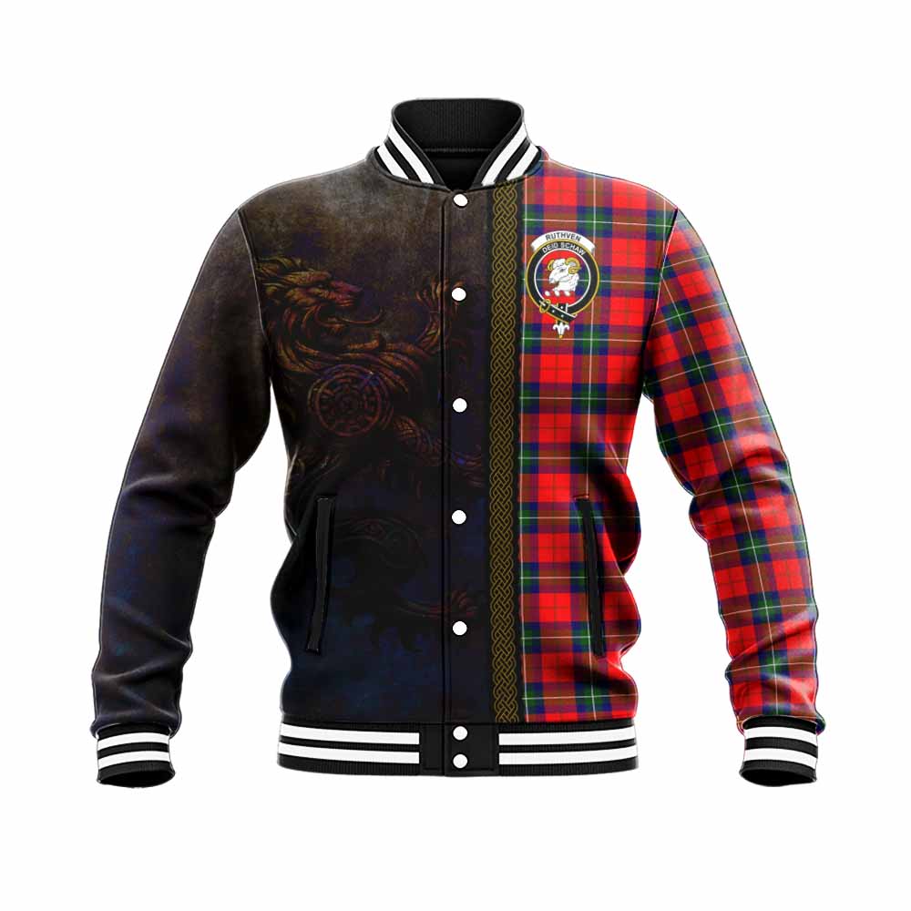 Ruthven Tartan Family Crest Baseball Jacket Alba Gu Brath Be Brave Lion Ancient Style Unisex - Tartan Vibes Clothing