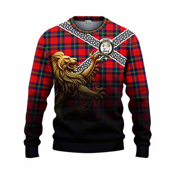 Ruthven Crest Tartan Knitted Sweater with Golden Lion Emblem Celtic Style Unisex - Tartan Vibes Clothing