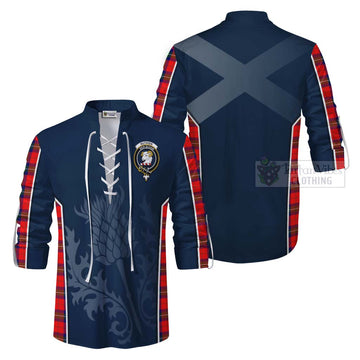 Ruthven Tartan Ghillie Kilt Shirt with Family Crest and Scottish Thistle Vibes Sport Style Men - Tartan Vibes Clothing